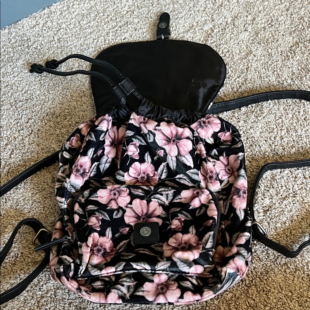Floral Black and Pink Women's Backpack - Picture 3 of 4